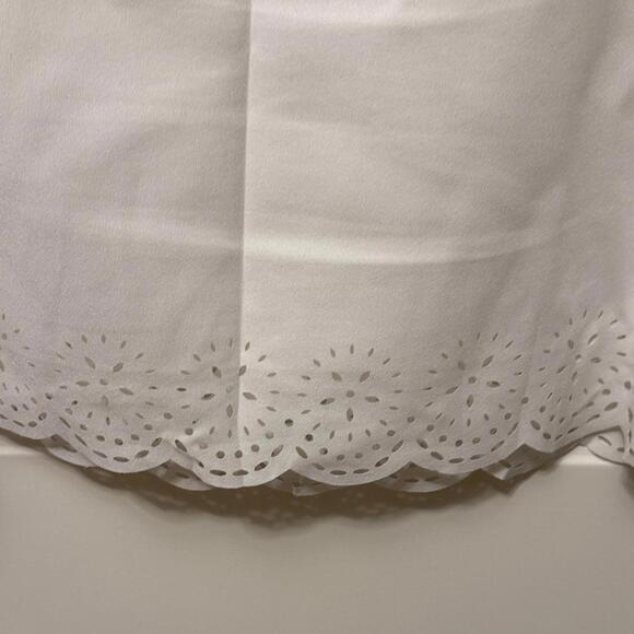 White Short Sleeve Top with Scalloped Laser Cut Edges - Picture 7 of 8